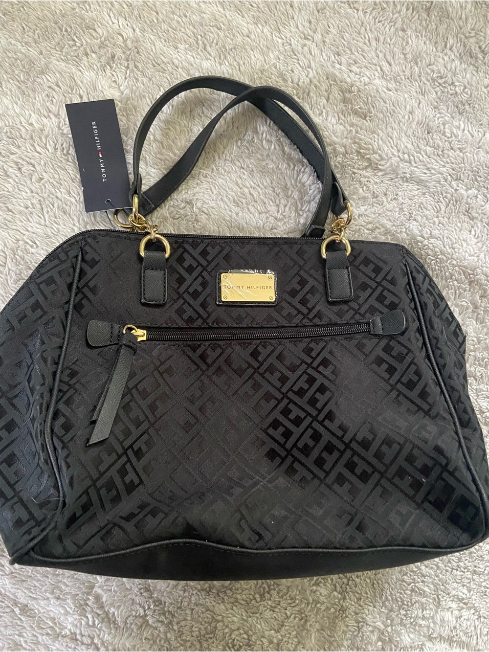 Tommy Hilfiger Black Logo Tote with Gold Hardware